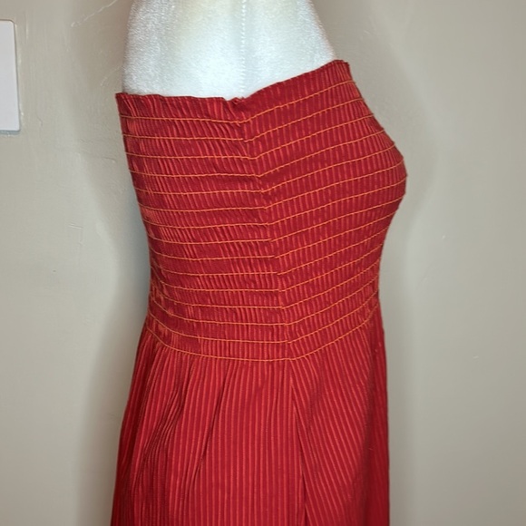 La Ligne Meredith Smocked Bodice Strapless Striped Midi Dress Size Large - Picture 6 of 11